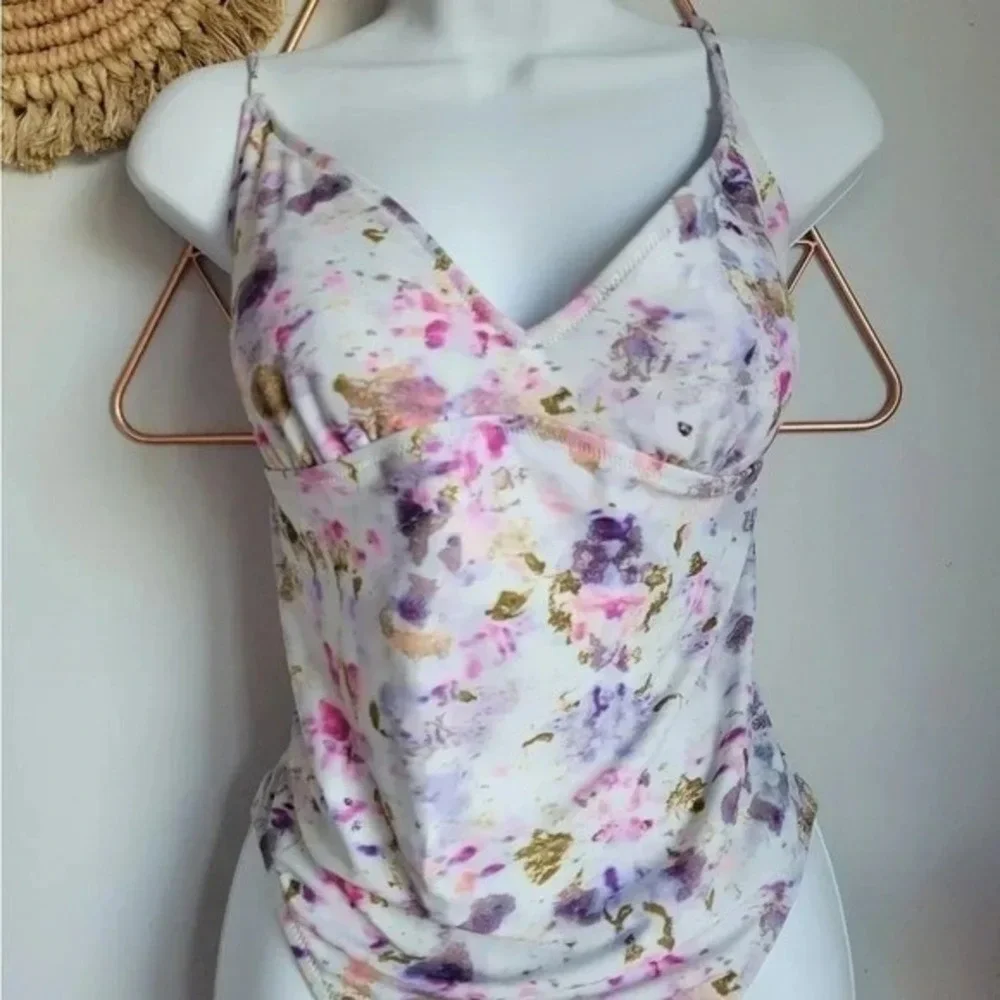 J. Crew New Flora Obscura Plunge Strappy One Piece Swimsuit Kaleidoscope SZ 14
